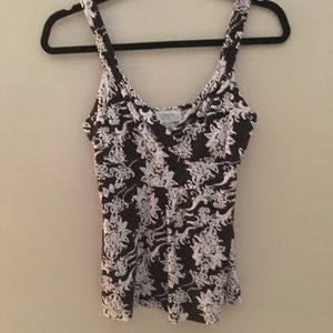 Loft Chocolate Brown Damask Print Tank